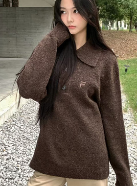 FILA FUSION斐乐潮牌情侣款编织衫男2025新款宽松套头毛衣女