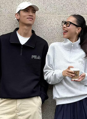 FILA斐乐半开襟男女同款卫衣2025新款情侣华夫格翻领女上衣