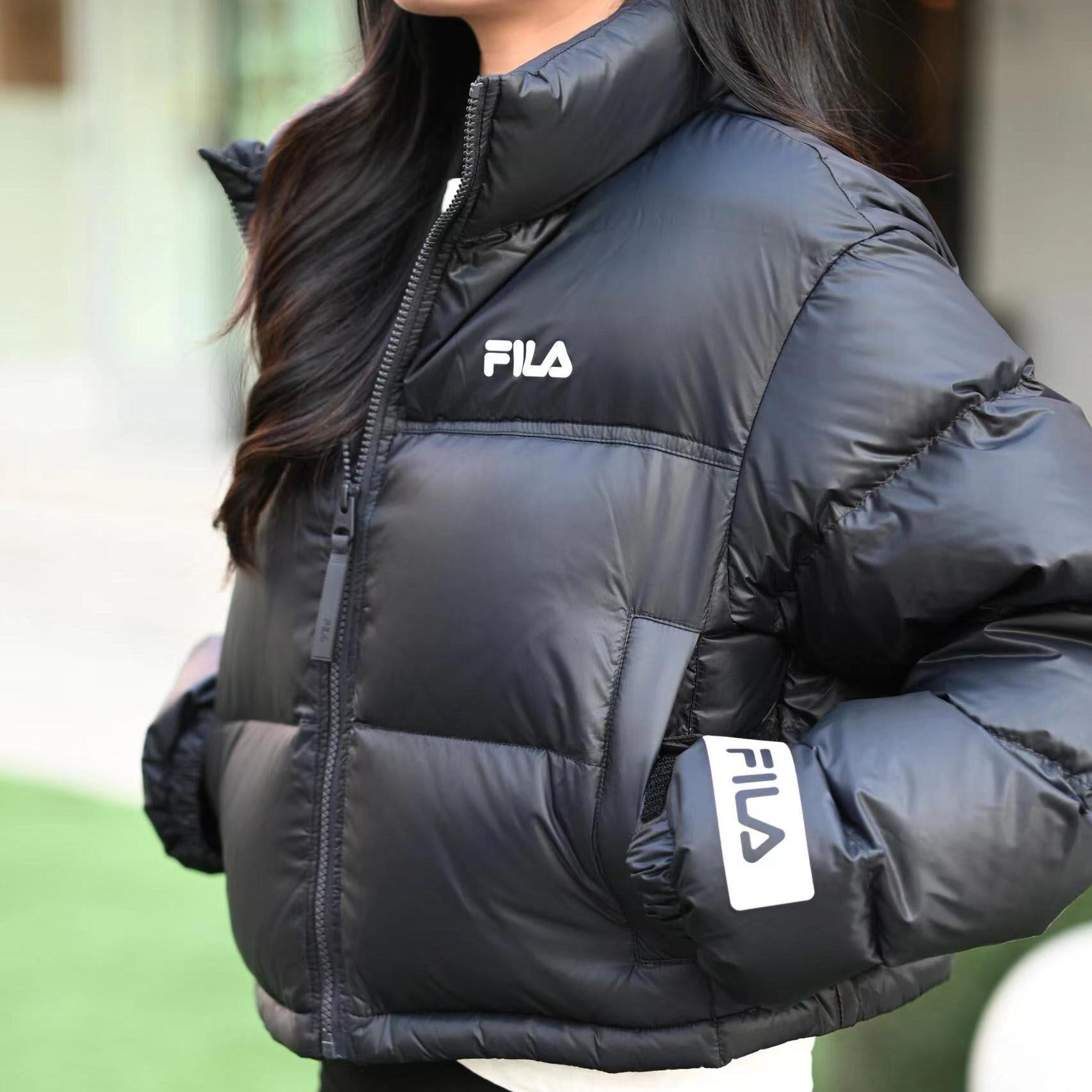 fila 斐乐短款羽绒服女冬季保暖防风宽松外衣面包服运动女士外套