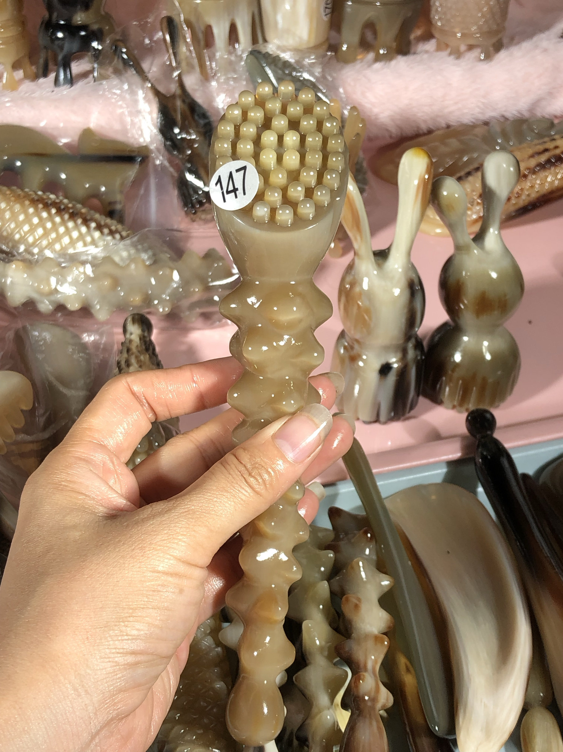白水牛角莲蓬脸梳面部眼部按摩棒刮痧点J穴棒全身通用经络棒拨筋