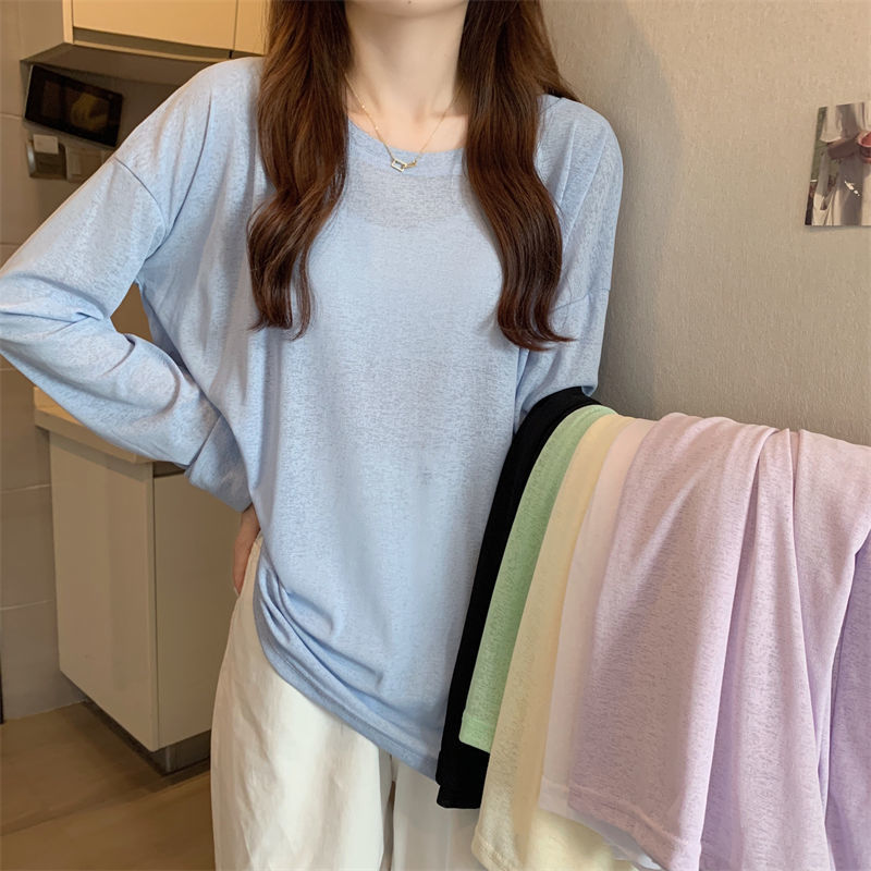 定制瑜伽罩衫長袖网纱防晒衣长袖t恤女夏内搭系仙上衣打底衫印字
