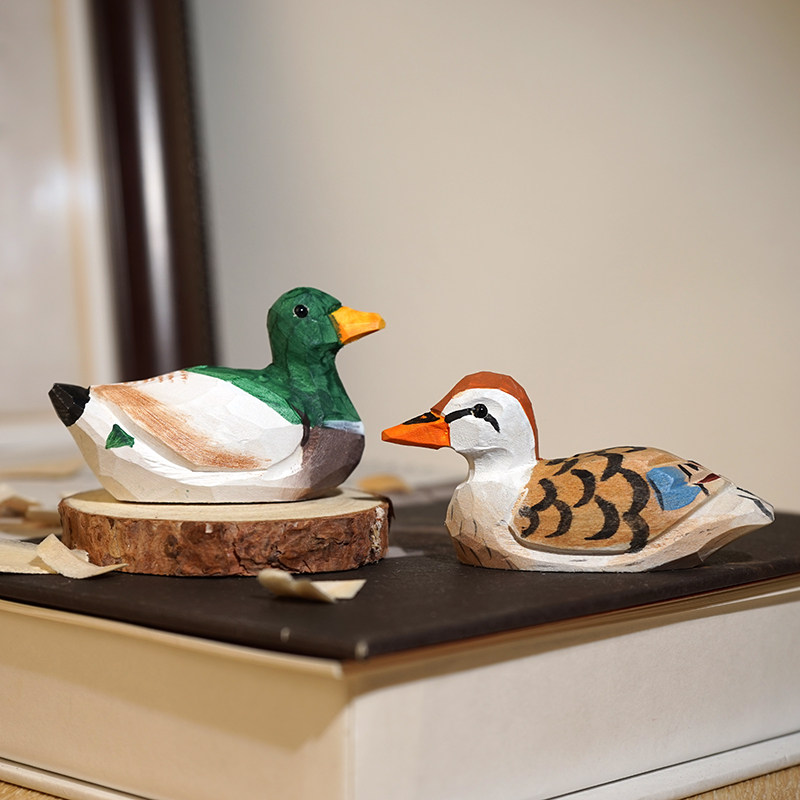 迷你鸭子手工木雕小摆件卡通可爱动物桌面趣味摆放装饰品小孩玩具,家居饰品,装饰摆件,淘宝优惠券,粉丝福利购,淘宝优惠卷