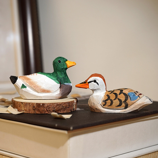 迷你鸭子手工木雕小摆件卡通可爱动物桌面趣味摆放装饰品小孩玩具
