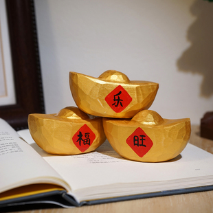 福气金元宝手工木雕小摆件可爱卡通创意招财办公室桌面装饰品好物
