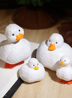 胖呆小白鸭手工木雕小摆件