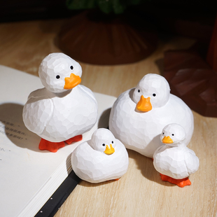 胖呆小白鸭手工木雕小摆件可爱鸭子治愈系工位减压摆件生日礼物