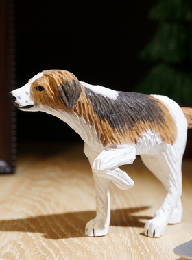 翘腿比格犬手工木雕小摆件仿真狗动物餐边柜电视机柜桌面装饰品