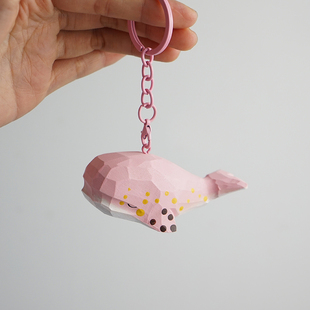 手工木雕钥匙扣小鲸鱼可爱木质卡通动物背包挂饰挂件学生创意礼物