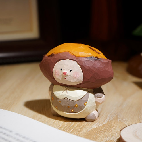 “暖薯敦敦”手工木雕小摆件可爱治愈公仔工位桌面装饰品创意礼物