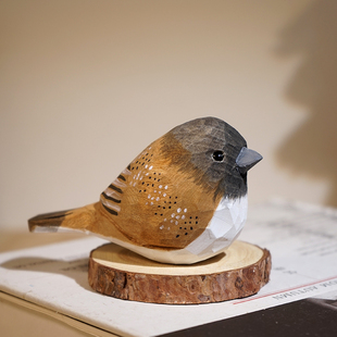 麻雀纯手工木雕小鸟摆件卡通可爱动物办公室书桌面实木雕刻装饰品