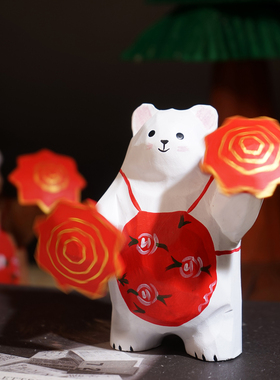 “东北大地的欢乐密码”手工木雕小摆件小熊转手绢二人转文创礼物