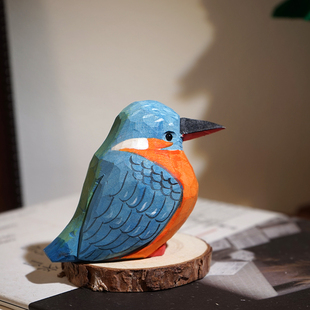 翠鸟手工木雕小鸟摆件卡通可爱动物办公室桌面趣味创意装饰品礼物