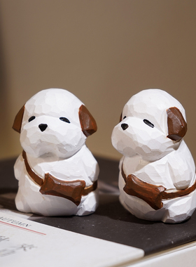 斜挎包小白狗手工木雕小摆件