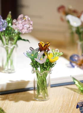 手工琉璃花束精致花瓶玻璃摆件