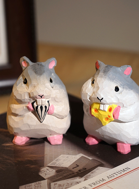 手工木雕小摆件吃货仓鼠