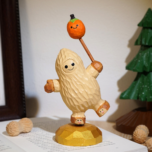 “耶！好事发生~”手工木雕小摆件花生举柿子吉祥好意头新年礼物