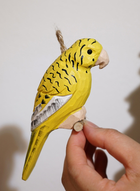 鹦鹉手工木雕挂件可爱仿真小鸟