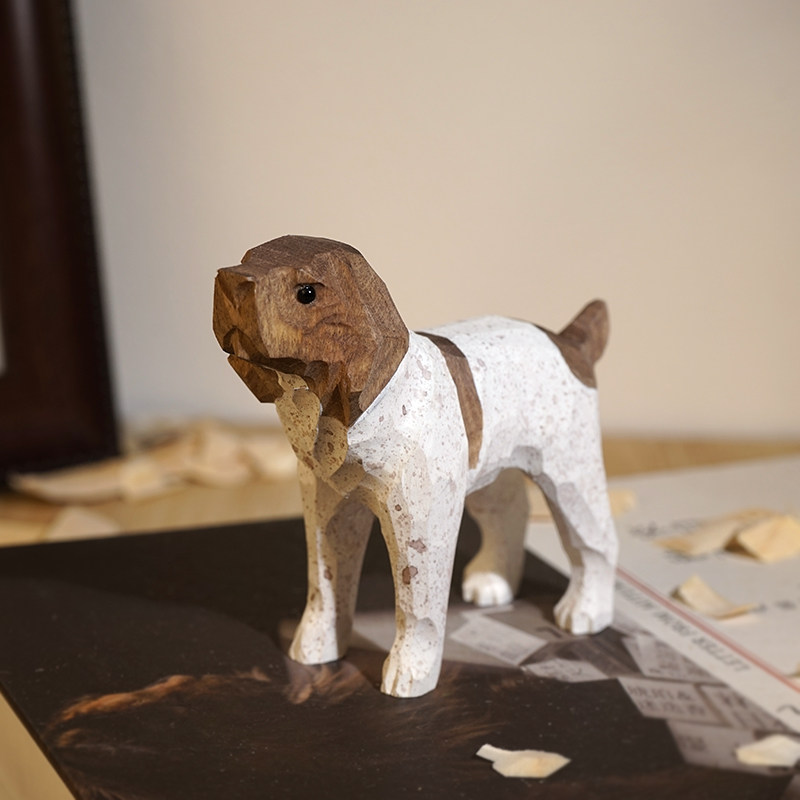 比格猎犬手工木雕摆件小狗可爱卡通雕刻公仔桌面装饰摆放礼物学生