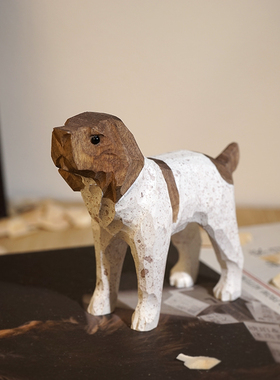 手作木雕小摆件猎犬狗
