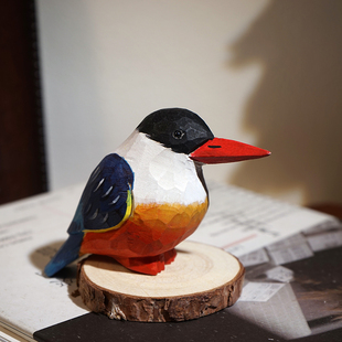 蓝翡翠手工木雕小鸟摆件卡通可爱动物办公室桌面趣味创意装饰品