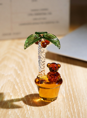 椰子树小熊|纯手工玻璃小摆件