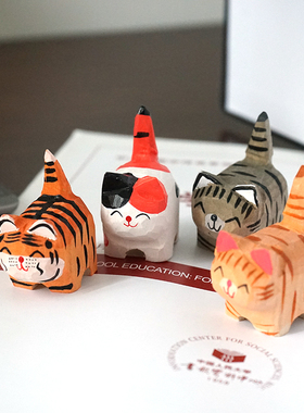 手作木雕小摆件猫咪老虎