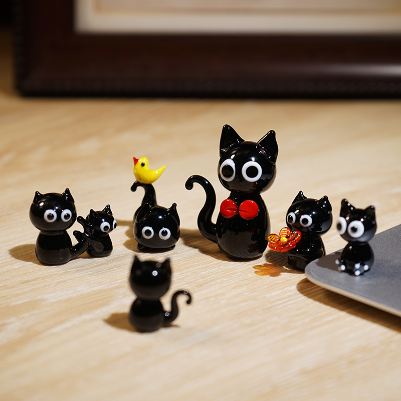 黑猫家族开大会|手工玻璃小摆件