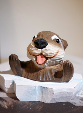 手工木雕小摆件水獭桌面装饰品