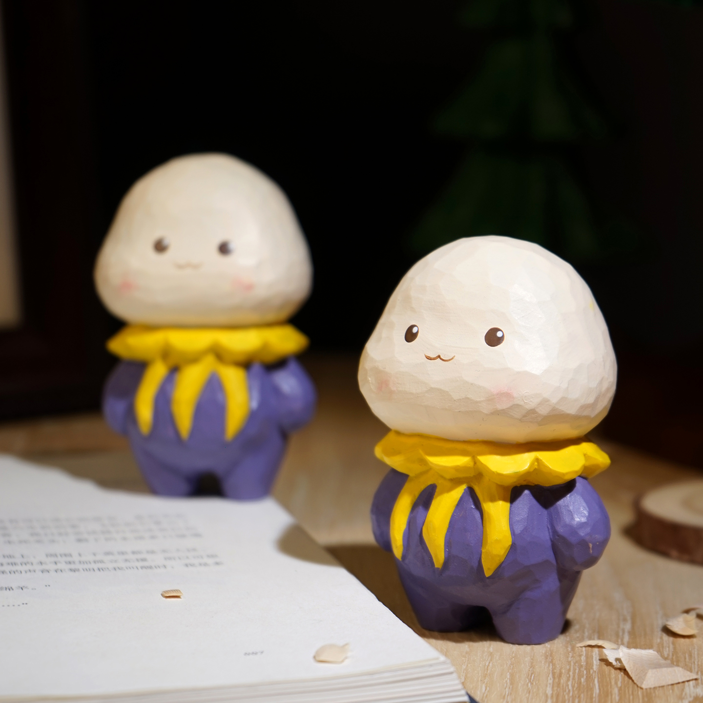 “水母宝宝”手工木雕小摆件卡通可爱治愈系工位电脑书桌面装饰品