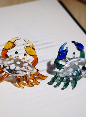 “大发横财”手工玻璃螃蟹小摆件