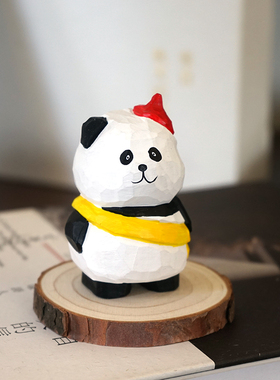 手工木雕小摆件黄背带熊猫