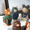 脏脏猫咪手工木雕小摆件木质雕刻动物治愈系创意桌面装 饰品博士猫