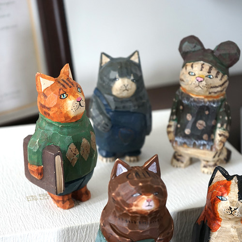 手工木雕小摆件脏脏猫咪