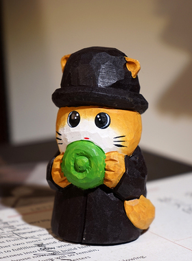 “人类之喵”手工木雕小摆件