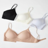 凉感大露背粉底液细肩带无痕内衣女固定杯深V挂脖美背文胸白T不透