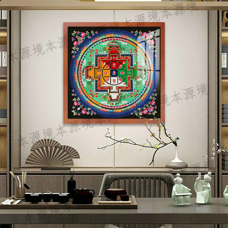 大威德金刚坛城唐卡玄关客厅招财镇宅吉祥挂画背景墙框画墙画壁画