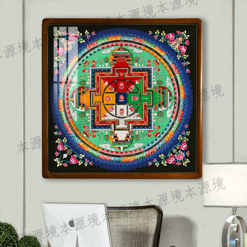 大威德金刚坛城唐卡玄关客厅招财镇宅吉祥挂画背景墙框画墙画壁画