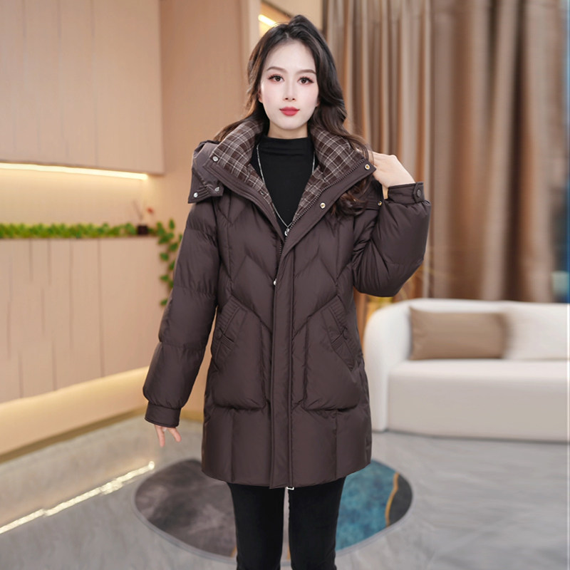 羽绒服女款爆款2025新款正品冬修身显瘦时尚百搭中长款白鸭绒外套