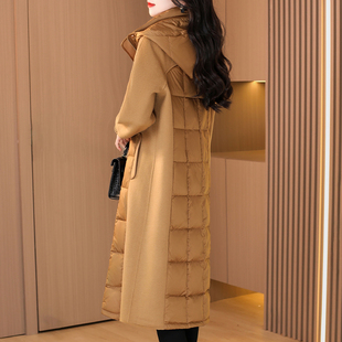 双面羊绒加羽绒服女冬2025新款高端时尚洋气中长款拼接内胆呢大衣