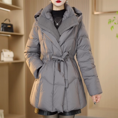 灰25882冬季新款优雅时尚百搭气质显瘦减龄休闲白鸭绒羽绒服