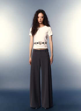 UTU FORNOW 原创高级垂感灰色阔腿西装裤设计感小众低腰宽松长裤