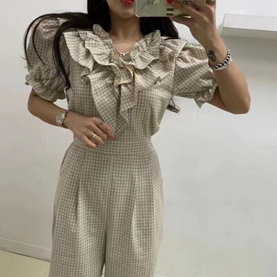 韩国东大门高级感阔腿连体裤高腰