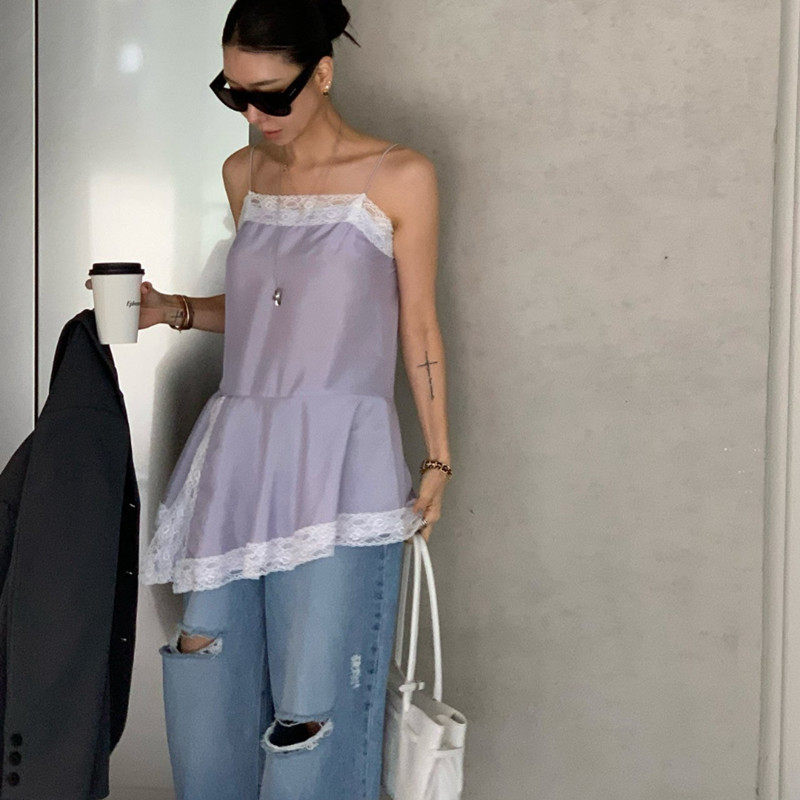 韩国东大门2026夏装新款百搭蕾丝花边吊带背心不规则叠穿吊带衫