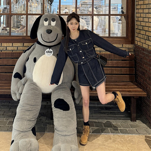 韩国东大门复古减龄明线牛仔外套女夹克+高腰显瘦不规则裙裤套装