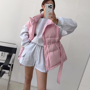 韩国东大门立领收腰面包服女宽松中长款保暖羽绒棉服马夹坎肩外套