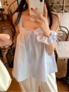 女 娃娃吊带背心衬衫 韩国东大门甜美发圈减龄方领蝴蝶结无袖 短款