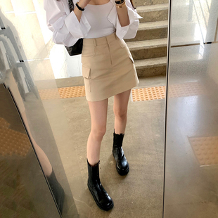 韩国东大门2024夏装新款复古设计感双口袋高腰显瘦短裙半身裙女