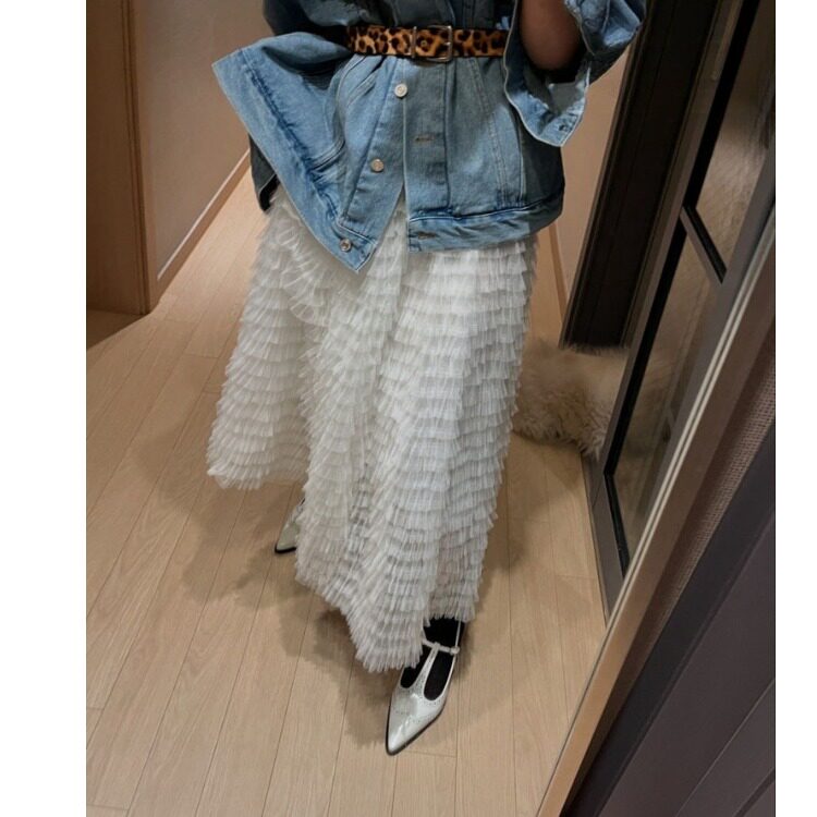 韩国东大门洋气设计感蕾丝网纱半身裙女高腰显瘦蓬蓬蛋糕裙长裙