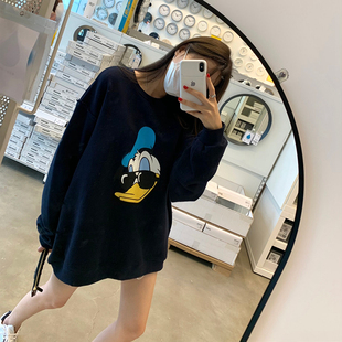 韩国东大门2025秋装新款慵懒风宽松bf卡通卫衣女灯笼袖中长款上衣