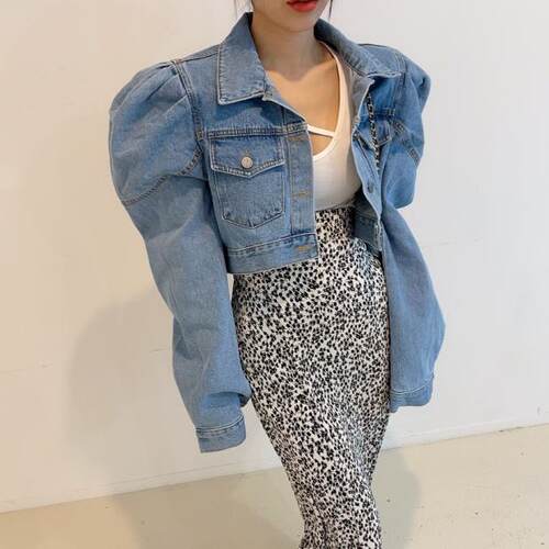 韩国东大门泡泡袖宽松牛仔外套女